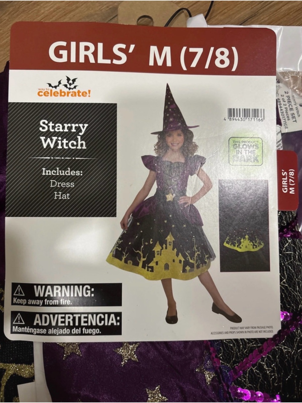 Starry Witch Girls' Halloween Costume Dress & Hat - Purple